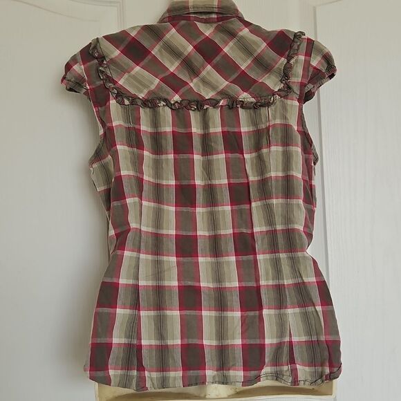 H&M Cotton Button-Down Short Sleeves Ruffled Shirt Hot Pink & Military Green 8 - Picture 3 of 16